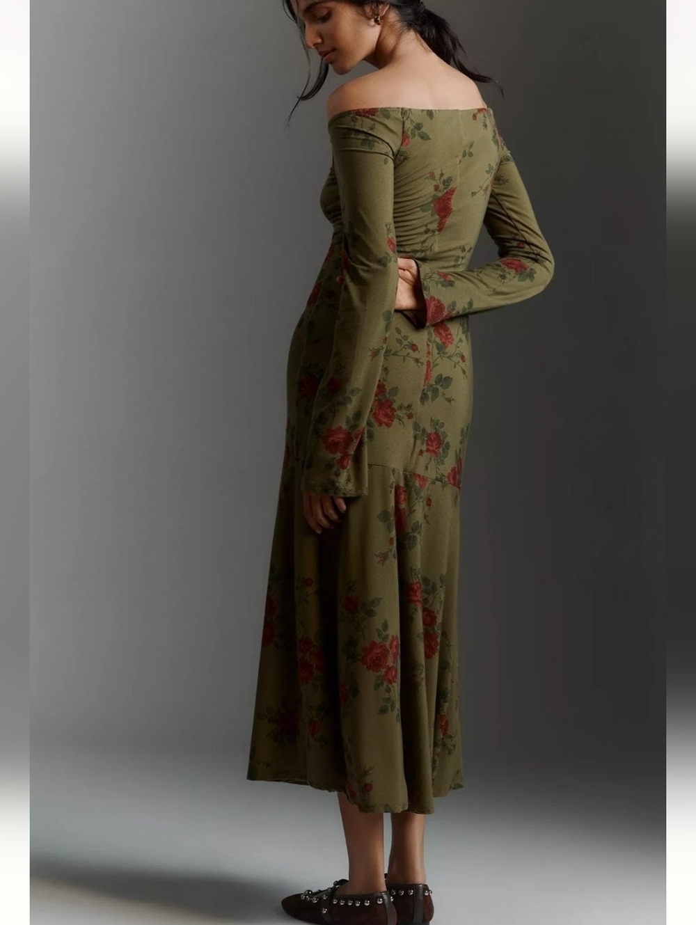 Reformation Lucca Knit Off-Shoulder Long-Sleeve Midi Dress Haiku Size XL NWT - Picture 5 of 9